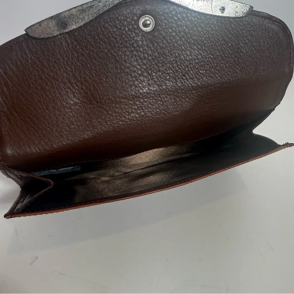 BRIGHTON  WALLET Brown Leather Large Organizer Clutch Silver Brown Classic